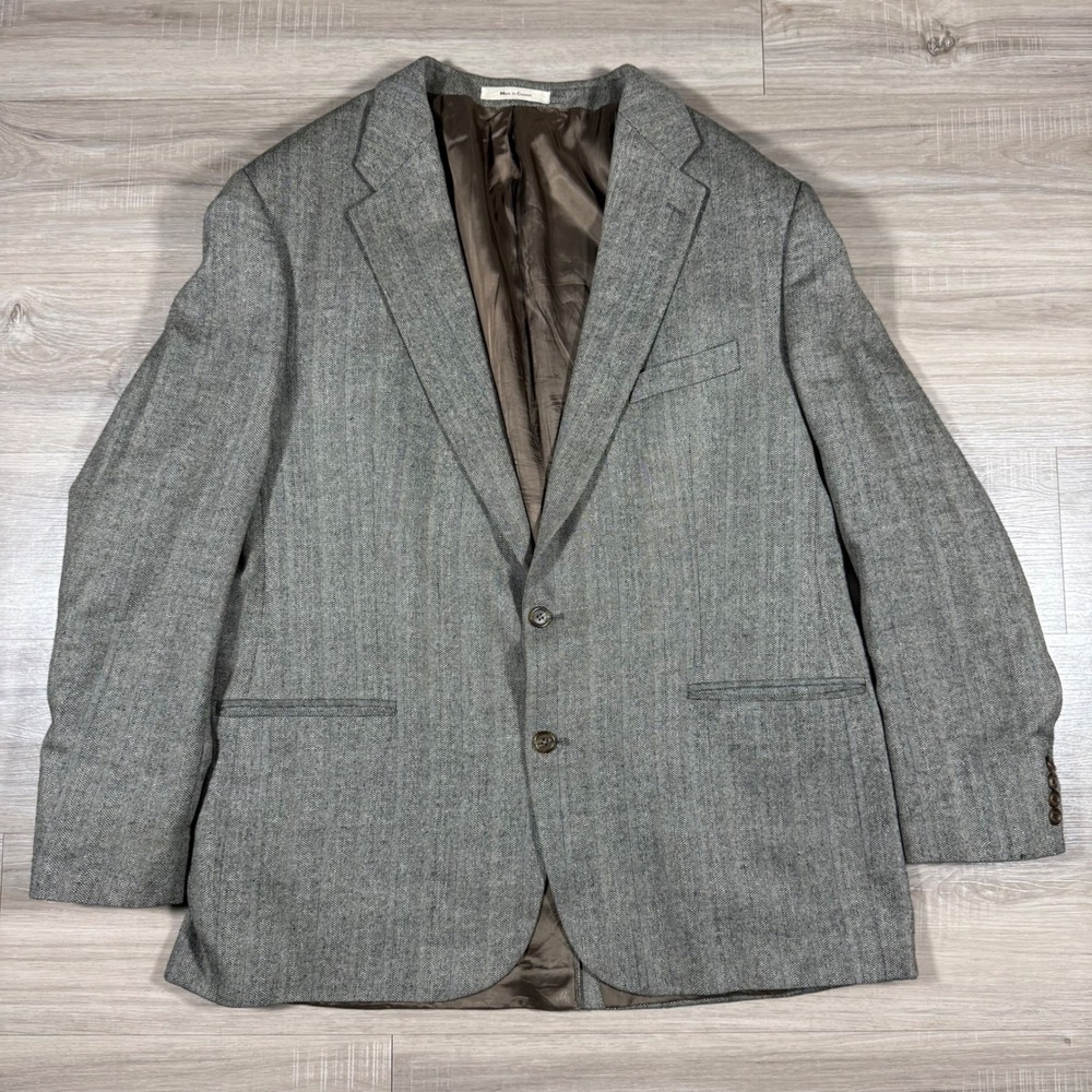 Vintage Chaps Ralph Lauren Herringbone Silk Wool Blend Blazer Jacket Size 50 X